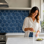 6-in Hexagon Blue 12-in x 12-in Inkjet Glass Mosaic Wall Tile( 10 sq. ft. /Box )