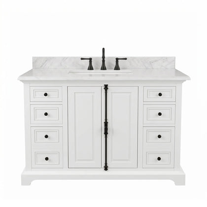 Icon 48" Single Vanity in White with Carrara Marble Top