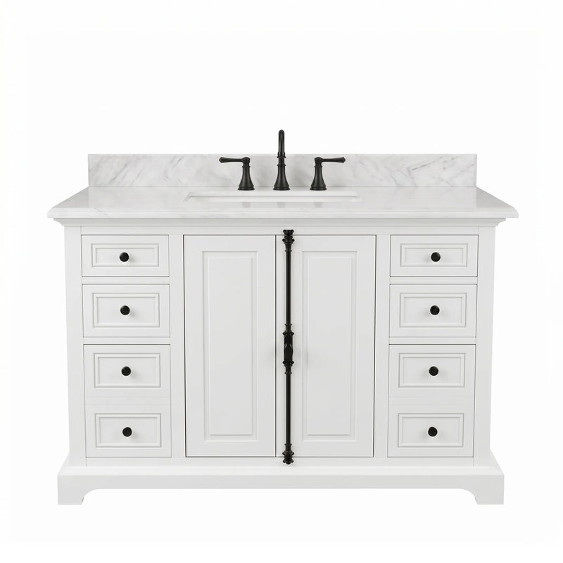 Icon 48" Single Vanity in White with Carrara Marble Top