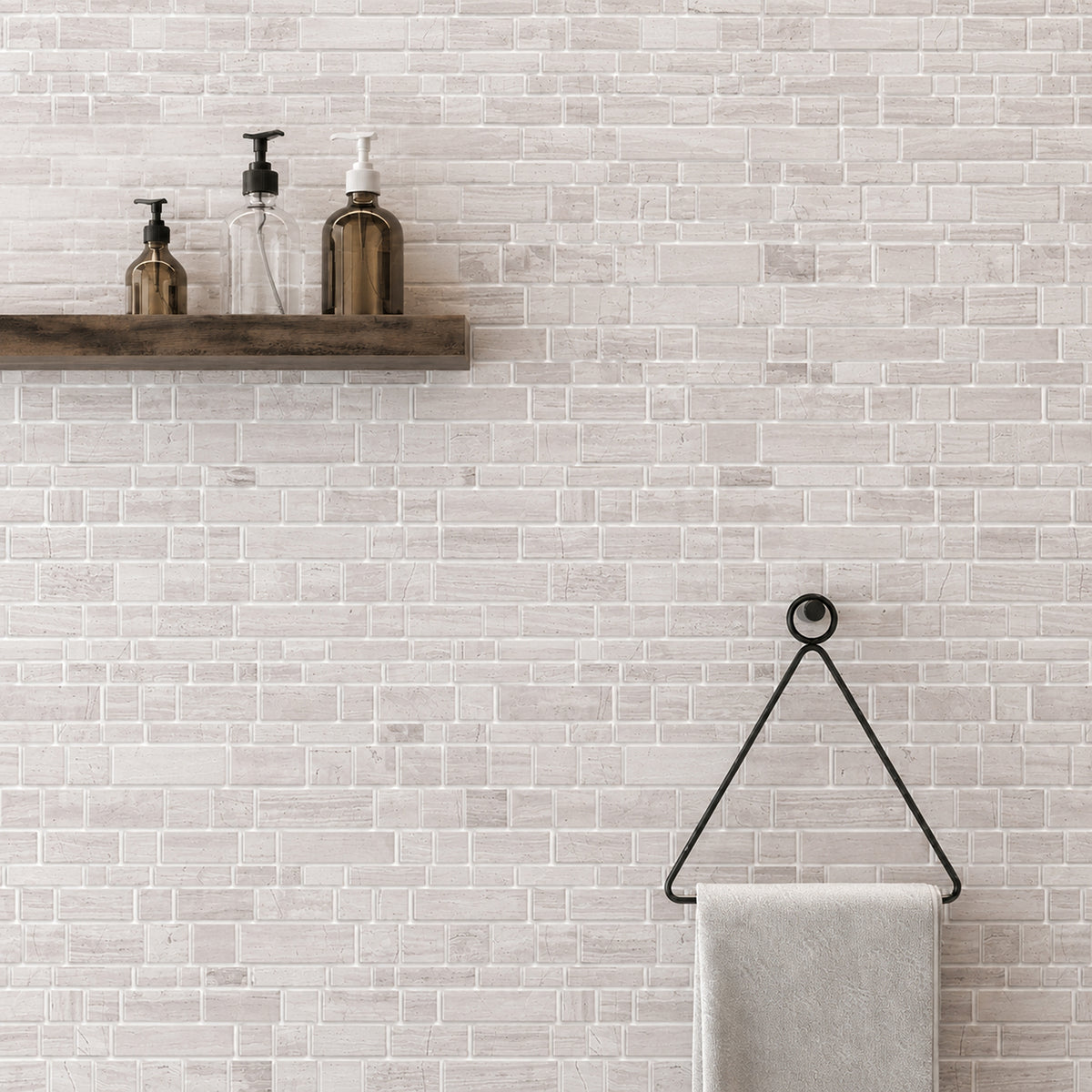 Wooden White Multi-Square 12-in x 12-in Honed Marble Mosaic Wall Tile( 5 sq. ft. /Box )