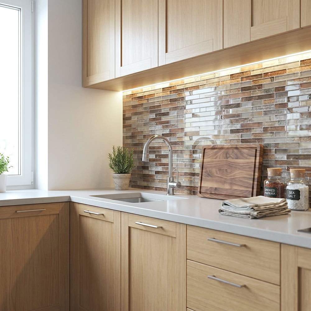 Gray Umber Textured Mixed Color Glass 12-in x 12-in Mosaic Wall Tile( 10 sq. ft. /Box )