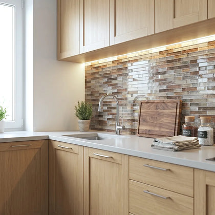 Gray Umber Textured Mixed Color Glass 12-in x 12-in Mosaic Wall Tile( 10 sq. ft. /Box )