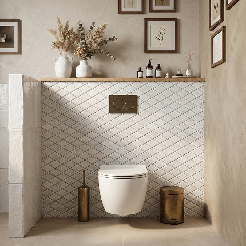 Carrara White Diamond 12-in x 12-in Beveled Marble Mosaic Wall Tile( 5 sq. ft. /Box )