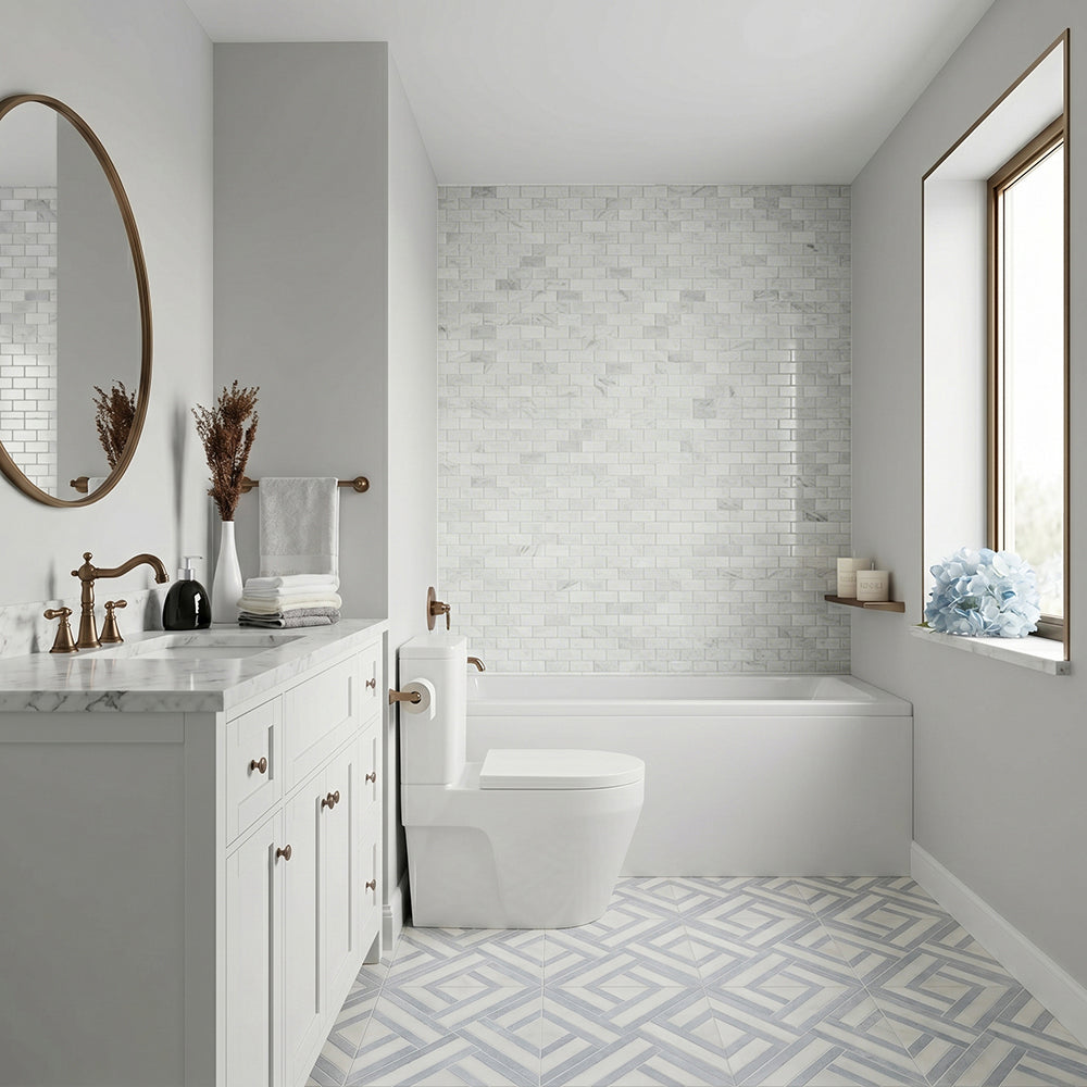Brick Oriental White 12-in x 12-in Polished Marble Mosaic Wall Tile( 5 sq. ft. /Box )