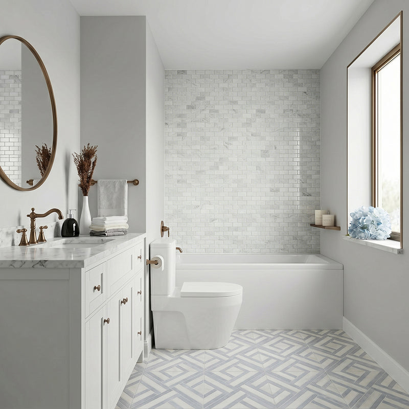 Brick Oriental White 12-in x 12-in Polished Marble Mosaic Wall Tile( 5 sq. ft. /Box )