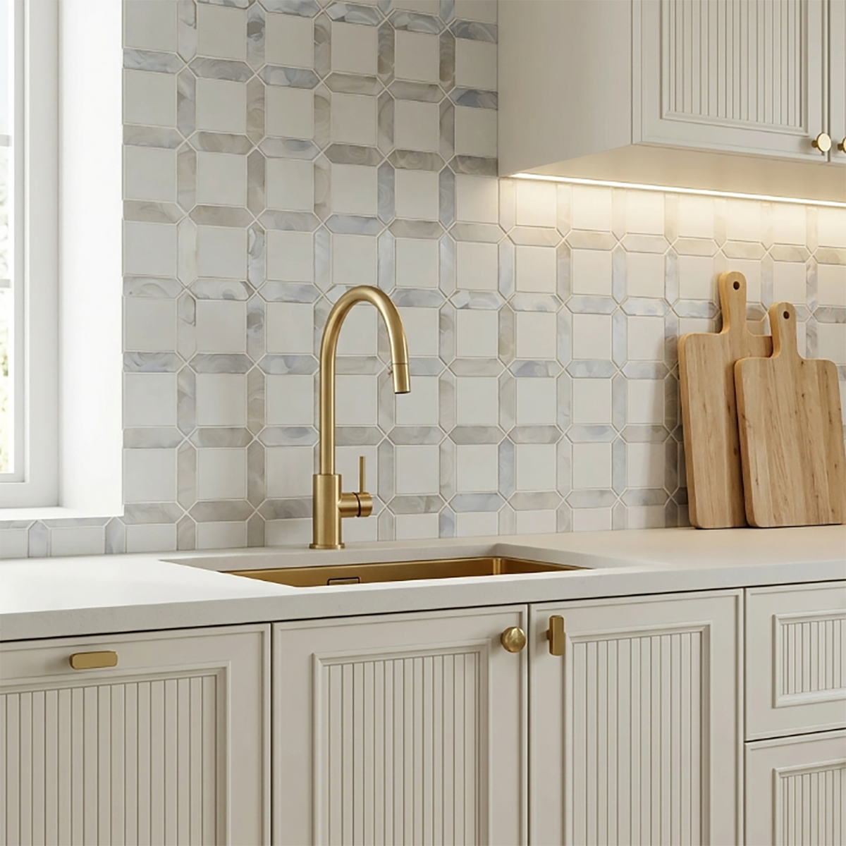 Thassos White Marble & Hot 11-in x 11-in Glass Mosaic Wall Tile( 12.6 sq. ft. /Box )