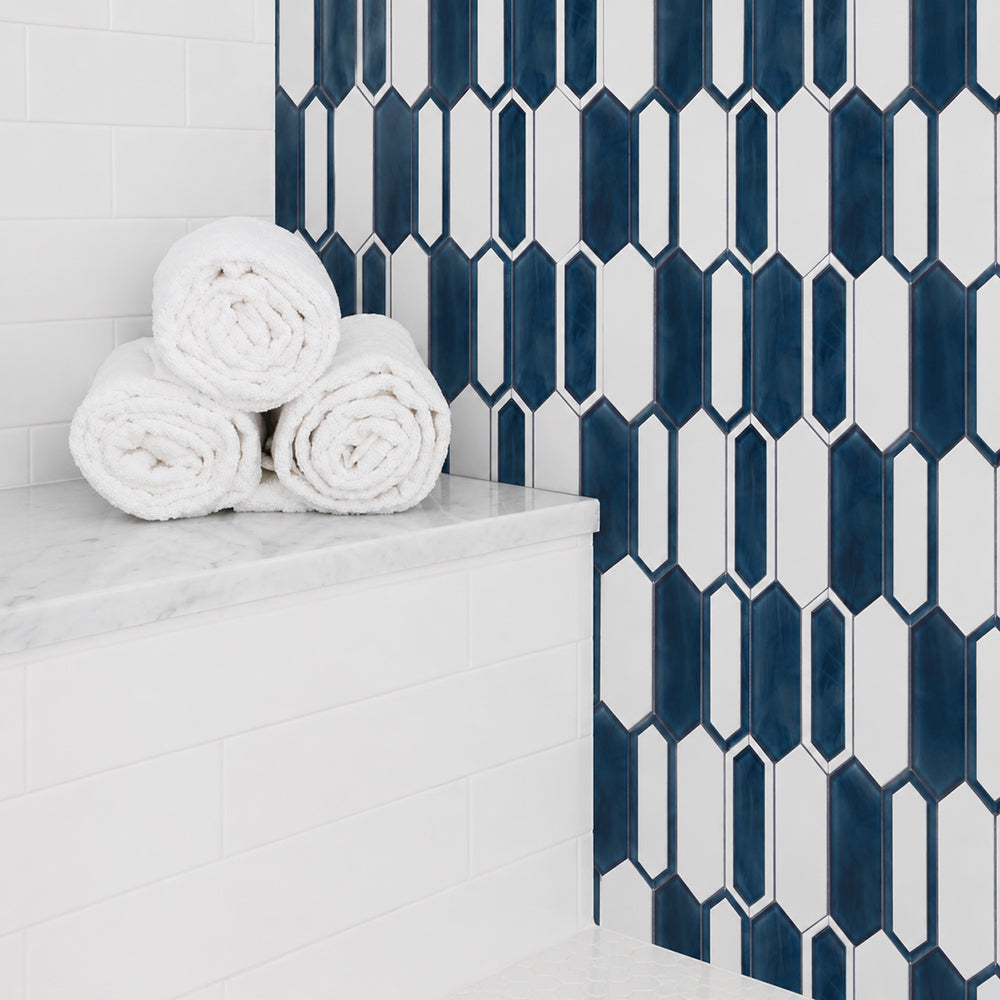 14-in x 10-in Thassos Marble With Inkjet  Glass Mosaic Wall Tile ( 9.7 sq. ft. /Box )