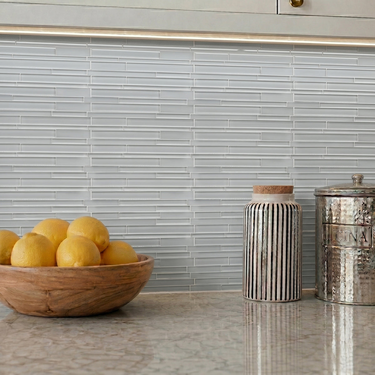 Nude Denim Glass Mix Random Strip 6-in x 18-in Glass Mosaic Wall Tile( 7.5 sq. ft. /Box )