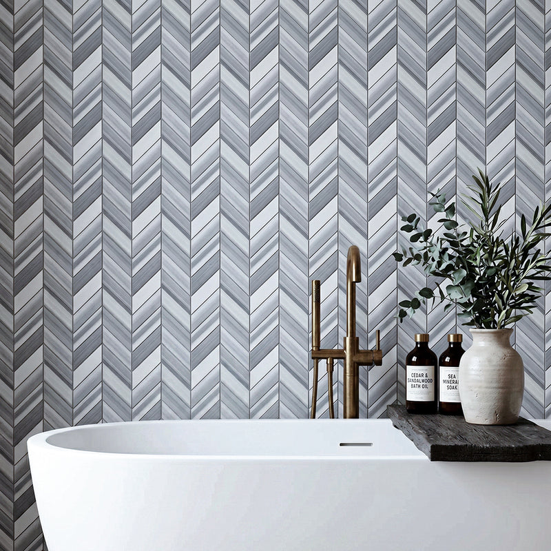Zebra Chevron 8-in x 12-in Polished Marble Mosaic Floor and Wall Tile( 3.55 sq. ft. /Box )