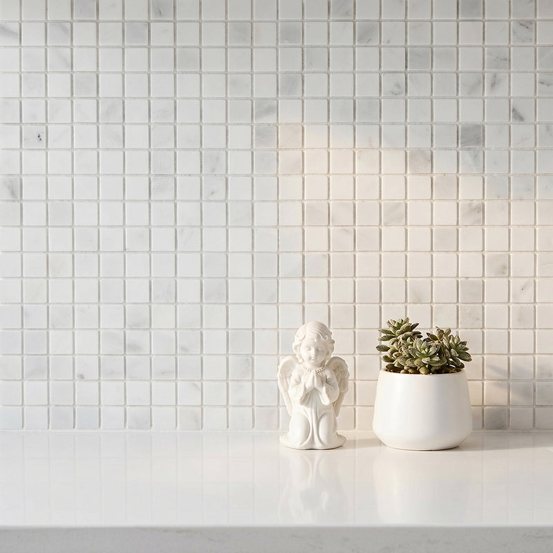 Oriental White 12-in x 12-in Polished Marble Mosaic Floor and Wall Tile( 5 sq. ft. /Box )