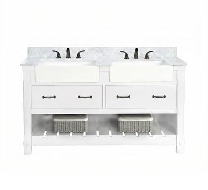 Farmington 60" Open Shelf Vanity Set with Premium Carrara Marble Top