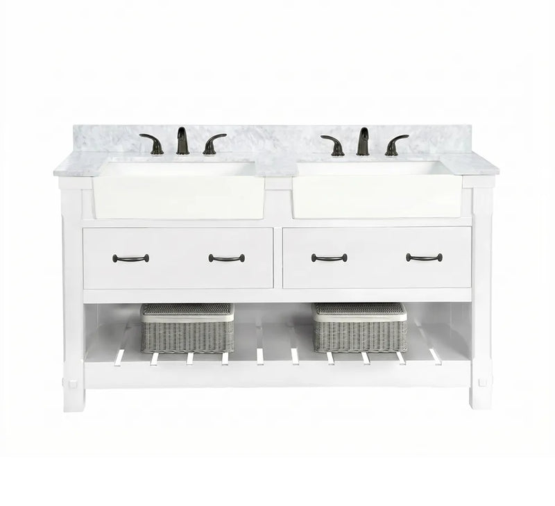 Farmington 60" Open Shelf Vanity Set with Premium Carrara Marble Top