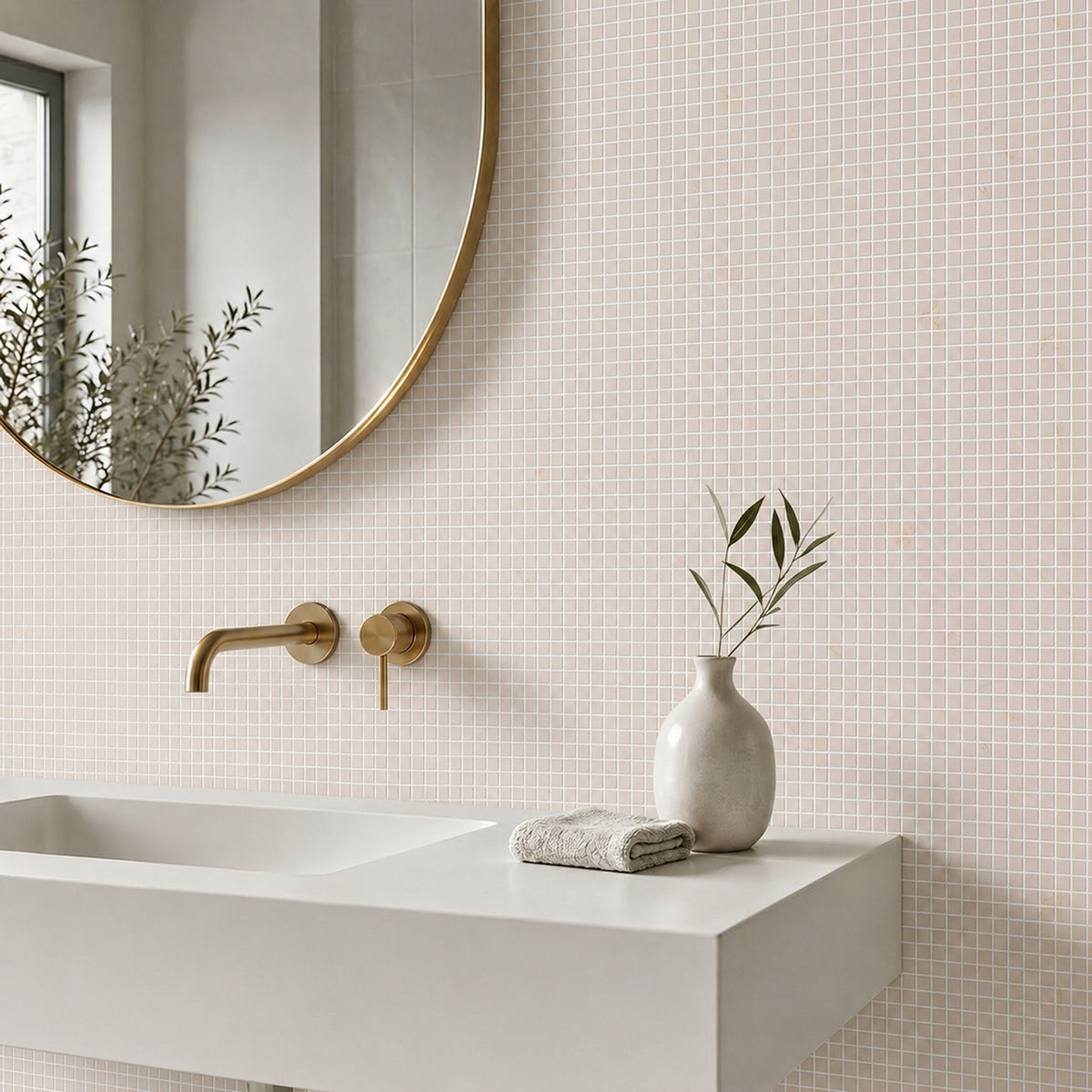 Cream Marfil 12-in x 12-in Polished Mosaic Floor and Wall Tile( 5 sq. ft. /Box )