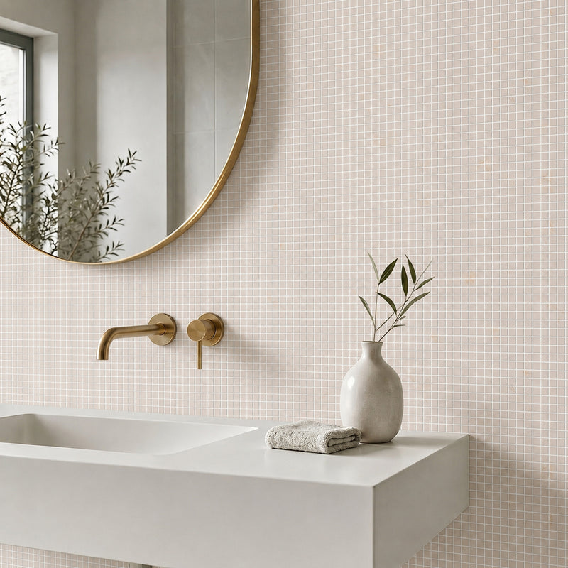 Cream Marfil 12-in x 12-in Polished Mosaic Floor and Wall Tile( 5 sq. ft. /Box )