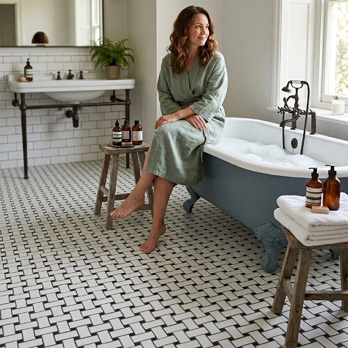 Basketweave - 12-in x 12-in Porcelain Matte & Satin Glazed Mosaic Floor and Wall Tile( 20 sq. ft. /Box )