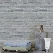 Mountain Blue Random Strip 13-in x 12-in Honed Marble Mosaic Floor and Wall Tile( 5.4 sq. ft. /Box )
