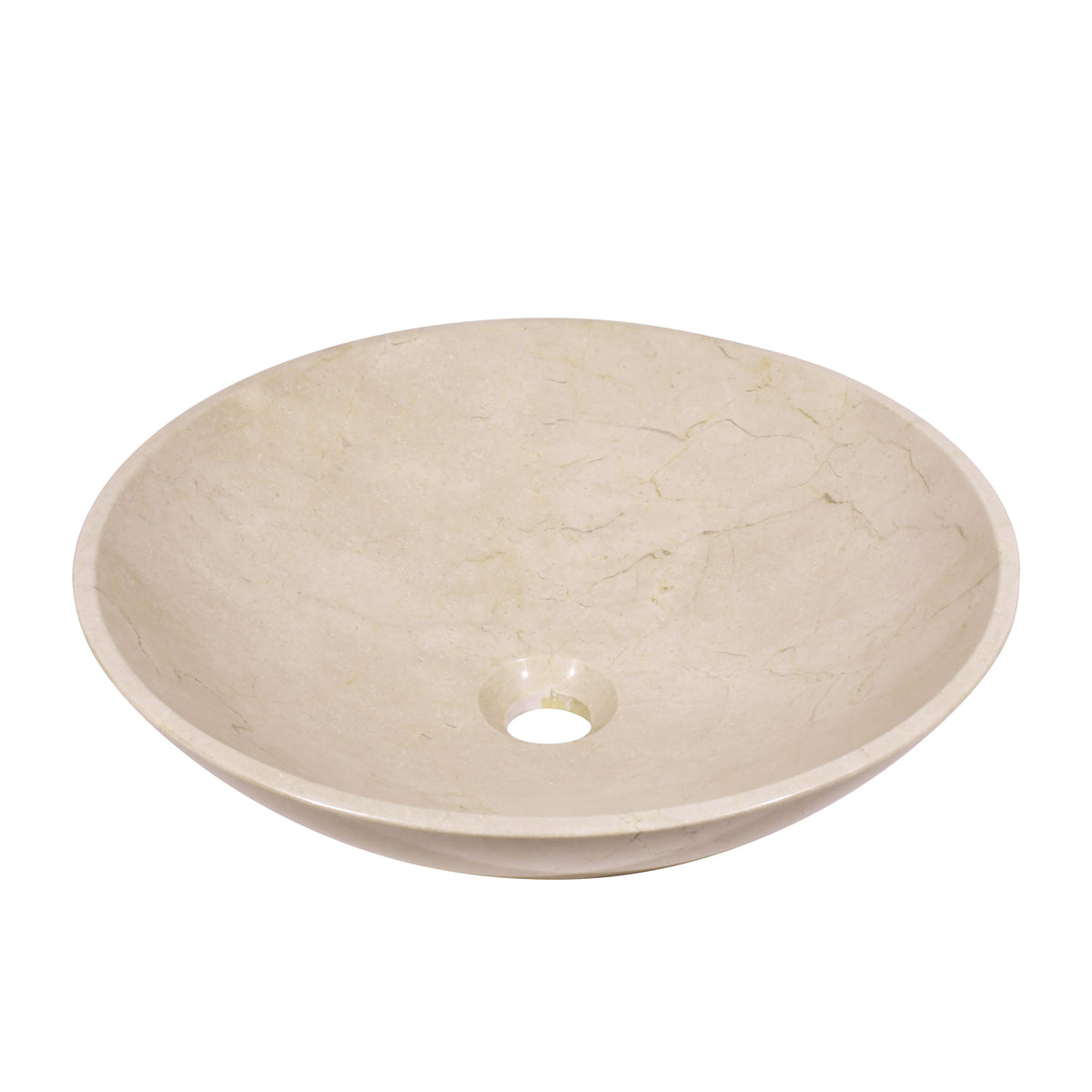 Unique bathroom sink, 17 inch handcrafted beige marble round vessel sink with polished finish.