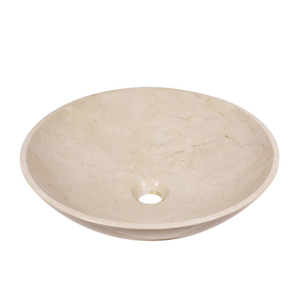 Unique bathroom sink, 17 inch handcrafted beige marble round vessel sink with polished finish.