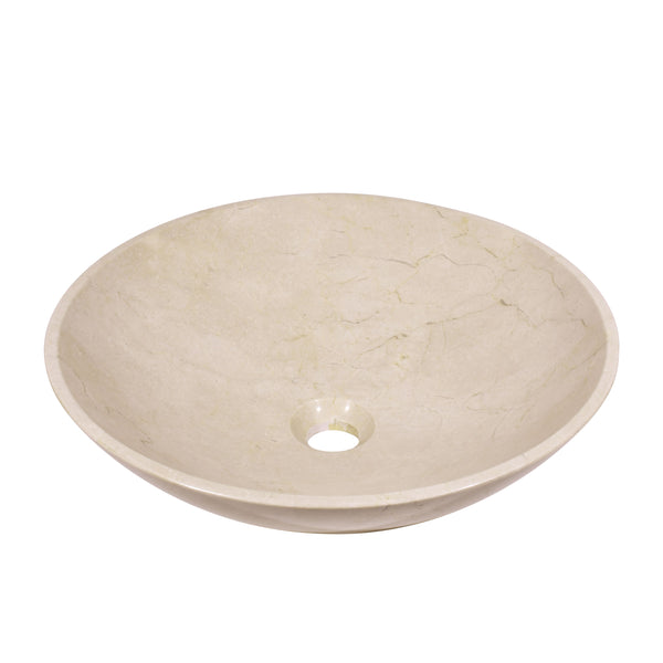 Unique bathroom sink, 17 inch handcrafted beige marble round vessel sink with polished finish.