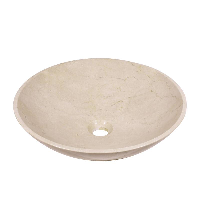 Unique bathroom sink, 17 inch handcrafted beige marble round vessel sink with polished finish.