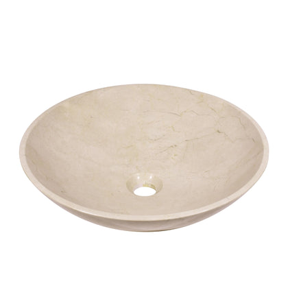 17 Inch Round Bowl Crema Marfil Marble Bathroom Artistic Vessel Sink