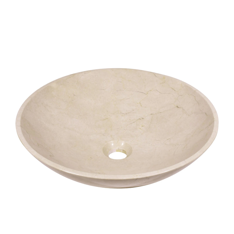 17 Inch Round Bowl Crema Marfil Marble Bathroom Artistic Vessel Sink
