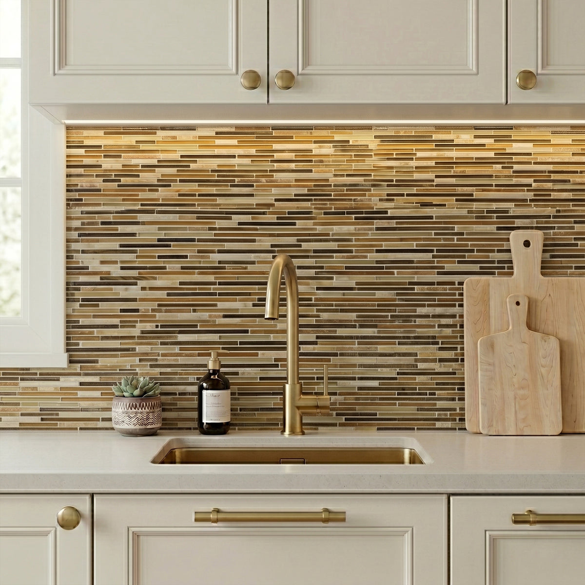 Natural Weave Random Strip Glass Mix 12-in x 13-in Glass Mosaic Wall Tile( 21.6 sq. ft. /Box )