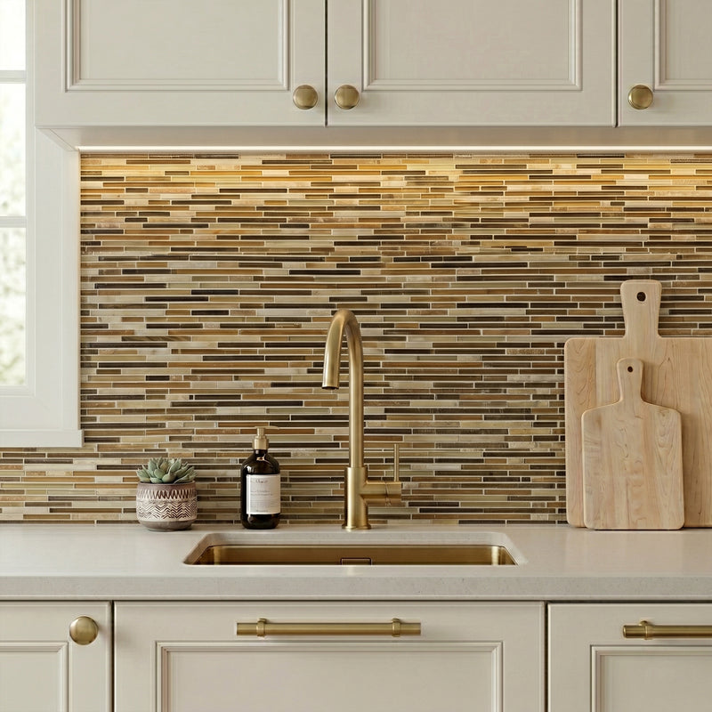 Natural Weave Random Strip Glass Mix 12-in x 13-in Glass Mosaic Wall Tile( 21.6 sq. ft. /Box )