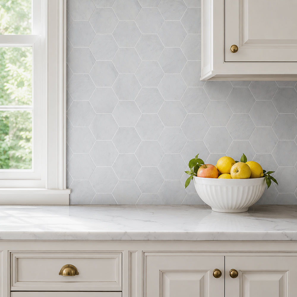 6-in Oriental White Hexagon 12-in x 10-in Honed Mosaic Wall Tile ( 4.15 sq. ft. /Box )