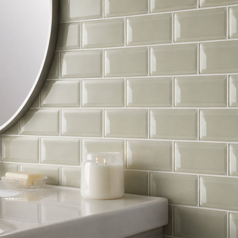 Bevel Nude 4-in x 8-in Glass Wall Tile( 1.98 sq. ft. /Box )