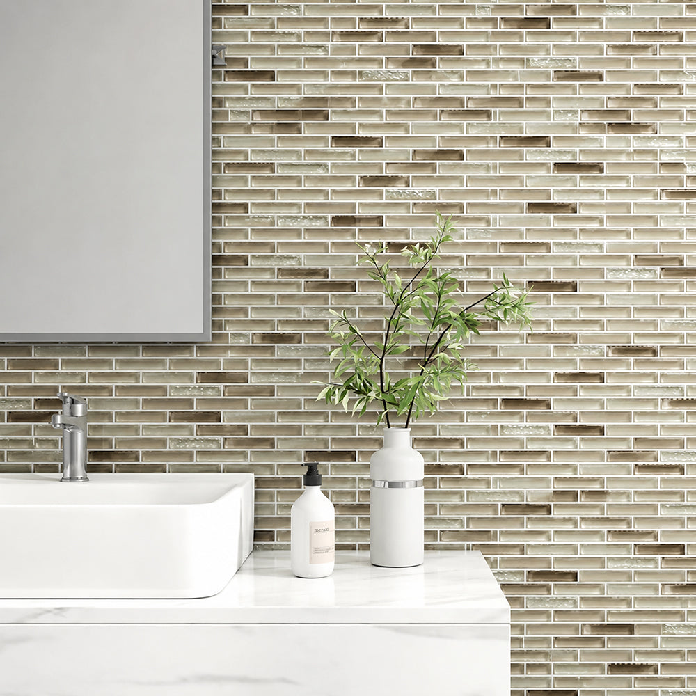 Farnsworth Random Strips 12-in x 12-in Glass Mosaic Wall Tile( 10 sq. ft. /Box )