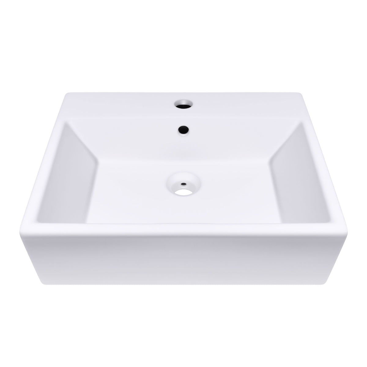 21 Inch Rectangular Modern White Ceramic Bathroom Vessel Sink with Overflow in matte white finish.