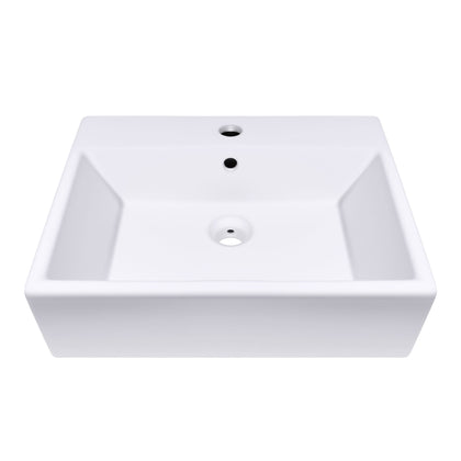 21 Inch Rectangular Modern White Ceramic Bathroom Vessel Sink with Overflow in matte white finish.