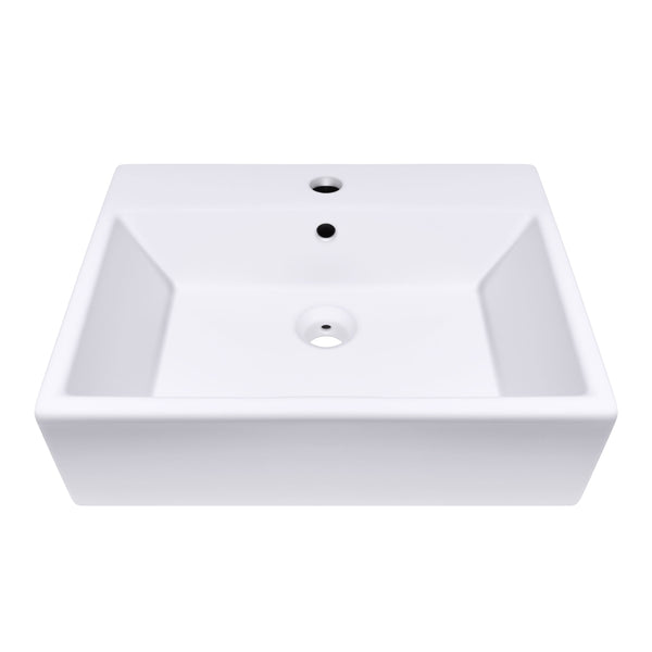 21 Inch Rectangular Modern White Ceramic Bathroom Vessel Sink with Overflow in matte white finish.
