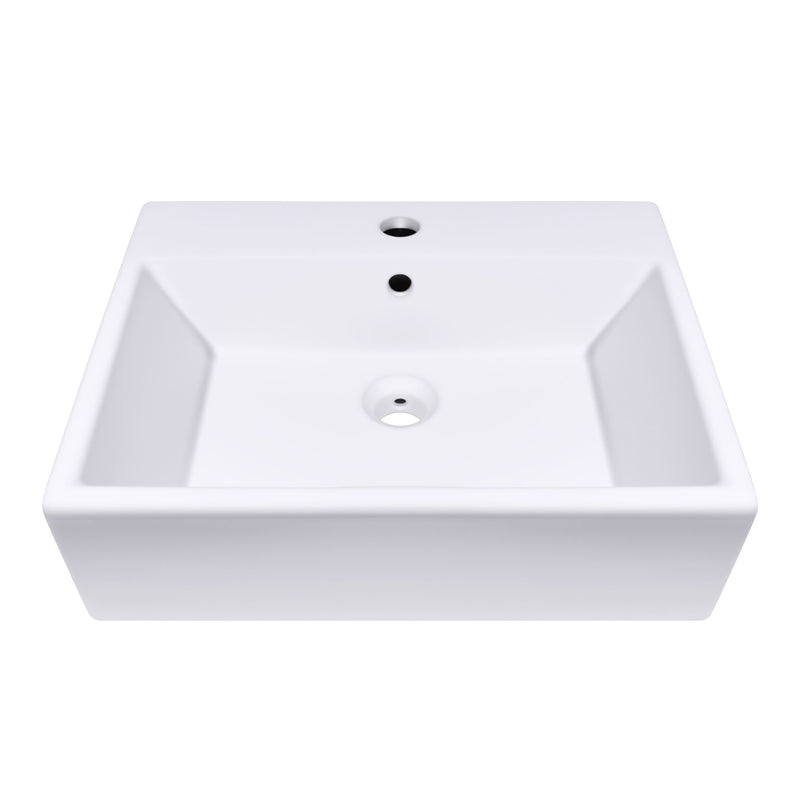 21 Inch Rectangular Modern White Ceramic Bathroom Vessel Sink with Overflow in matte white finish.