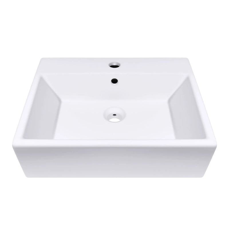 21 Inch Rectangular Modern White Ceramic Bathroom Vessel Sink with Overflow