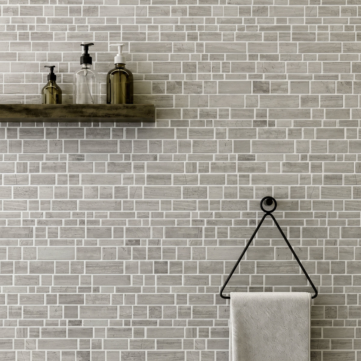 Wooden White Multi-Square 12-in x 12-in Honed Marble Mosaic Wall Tile( 5 sq. ft. /Box )