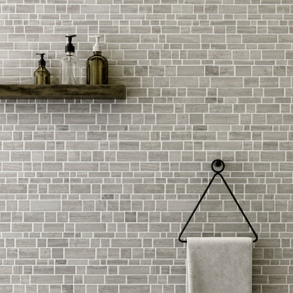 Wooden White Multi-Square 12-in x 12-in Honed Marble Mosaic Wall Tile( 5 sq. ft. /Box )