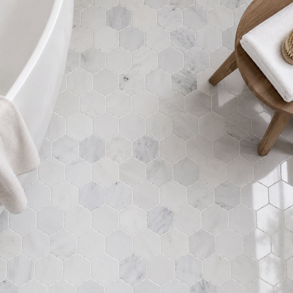 3-in Oriental White Hexagon 12-in x 11-in Polished Marble Mosaic Floor and Wall Tile( 4.15 sq. ft. /Box )
