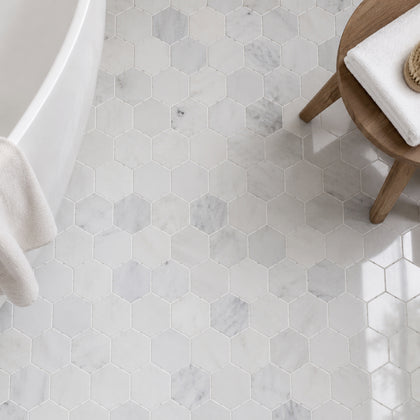 3-in Oriental White Hexagon 12-in x 11-in Polished Marble Mosaic Floor and Wall Tile( 4.15 sq. ft. /Box )
