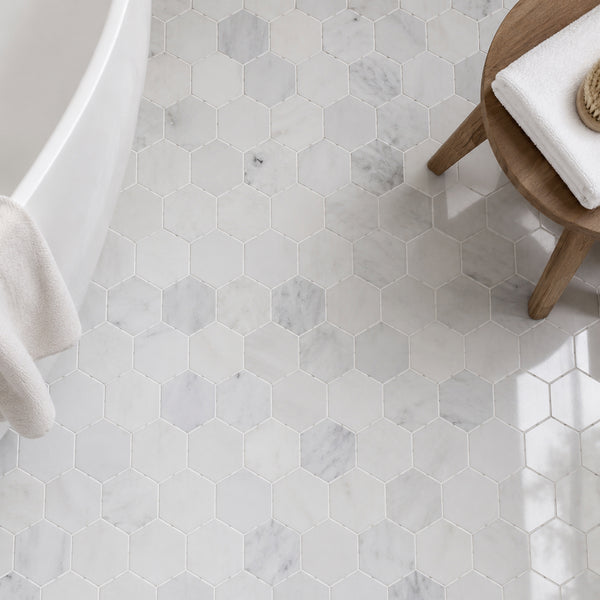 3-in Oriental White Hexagon 12-in x 11-in Polished Marble Mosaic Floor and Wall Tile( 4.15 sq. ft. /Box )