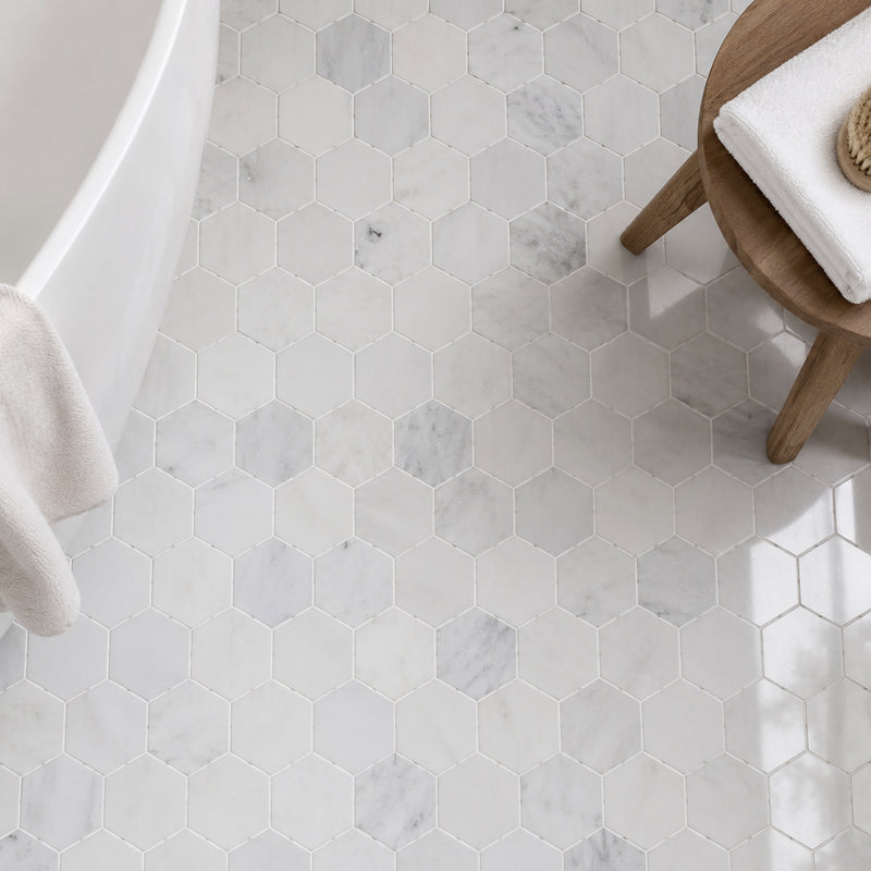 3-in Oriental White Hexagon 12-in x 11-in Polished Marble Mosaic Floor and Wall Tile( 4.15 sq. ft. /Box )