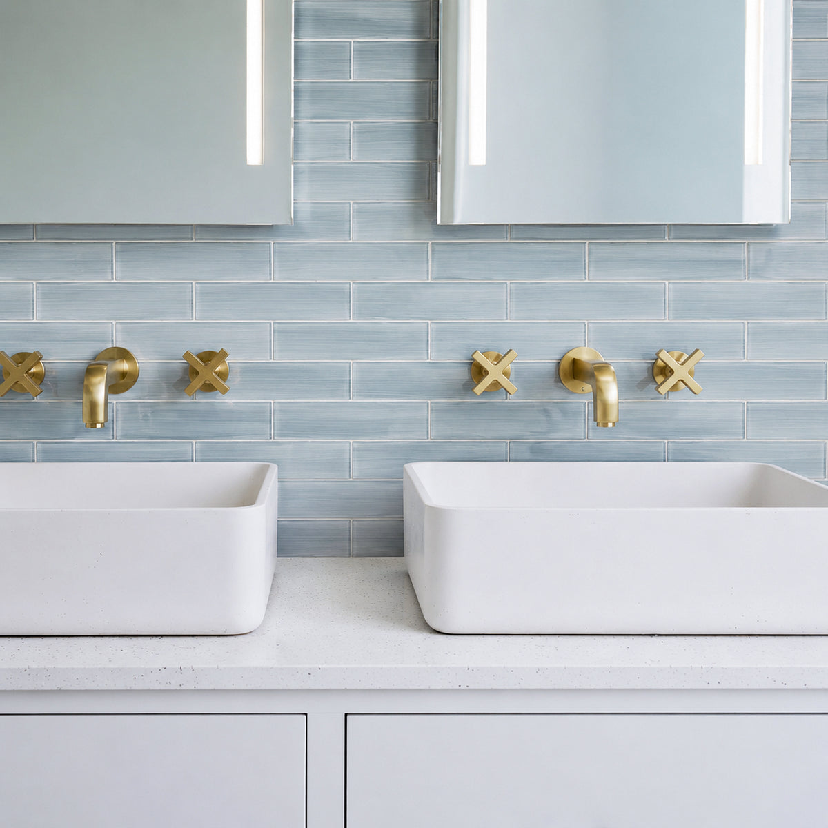 Blue Handpainted 16-in x 8-in Subway Glass Mosaic Wall Tile( 8.8 sq. ft. /Box )