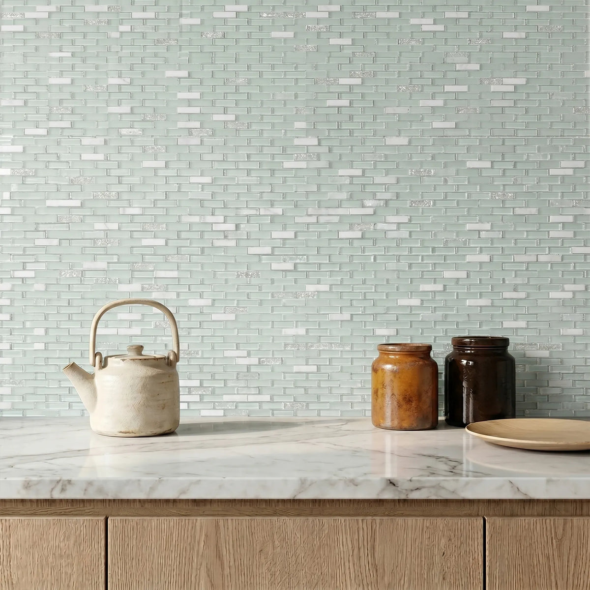 12-in x 12-in Ballentine Marble & Glass Mix Random Strip Mosaic Wall Tile( 10 sq. ft. /Box )