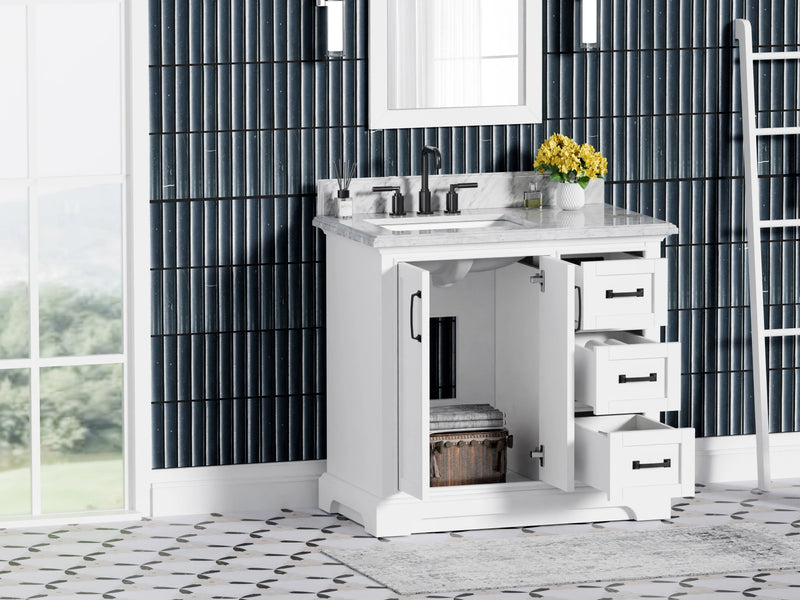 Rhoda 36" Vanity Set with Luxurious Carrara Marble Top