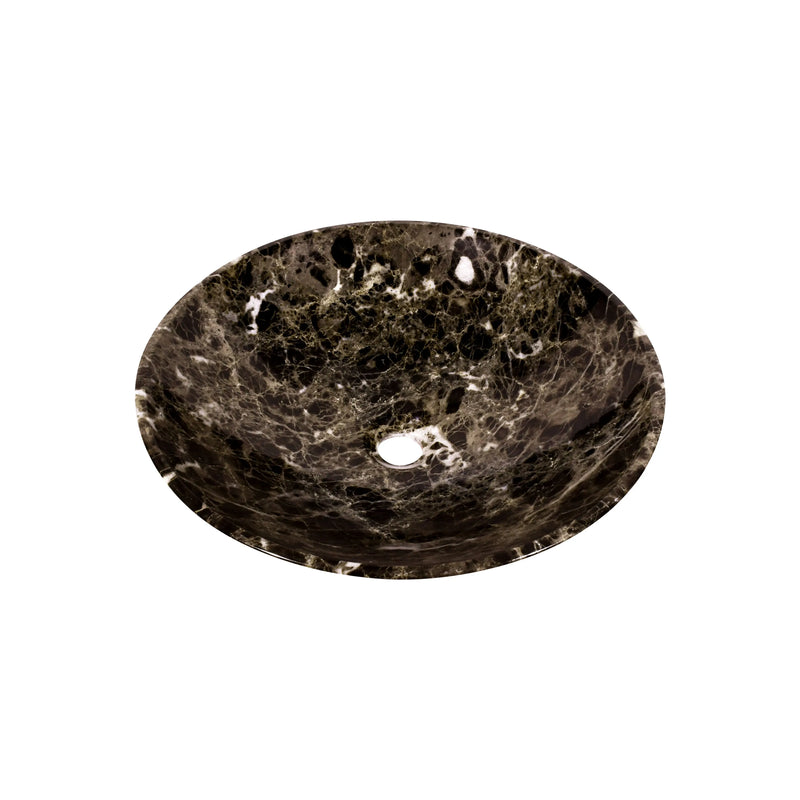 17 Inch Round Bowl Dark Emperador Marble Bathroom Artistic Vessel Sink