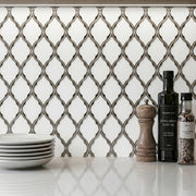 Feathered Lantern Pattern with Silver Trim 12-in x 10-in Glass Mosaic Wall Tile( 8.3 sq. ft. /Box )