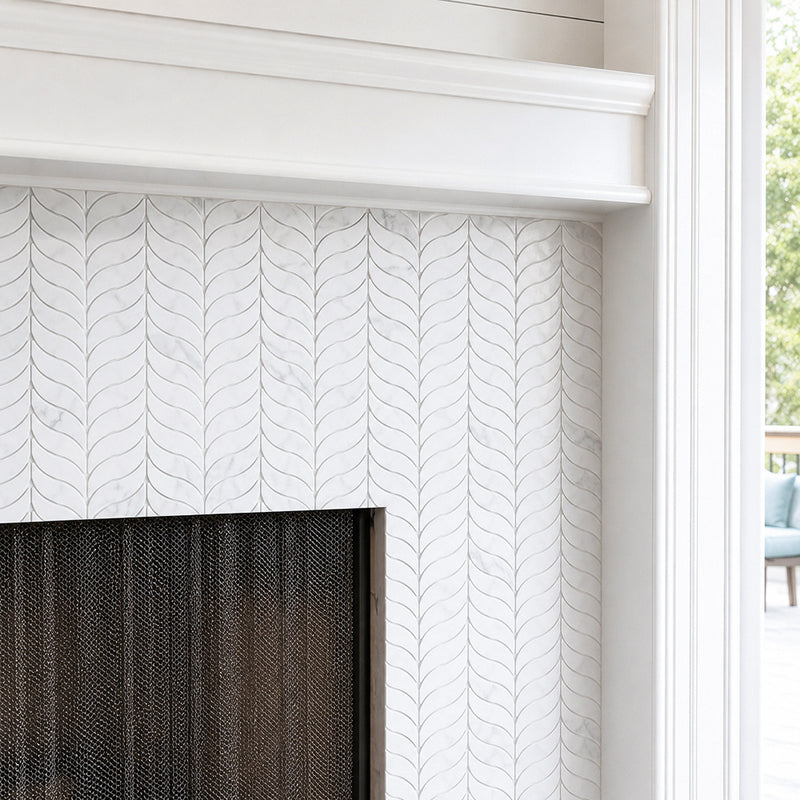 Oriental White Synergy Weave 12-in x 11-in Polished Marble Mosaic Wall Tile( 4.6 sq. ft. /Box )