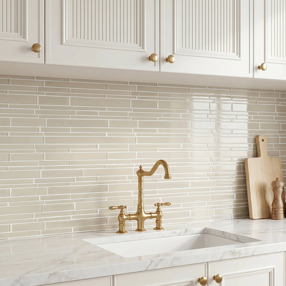 Nude Glass Mix Random Strip 12-in x 12-in Glass Mosaic Wall Tile( 10 sq. ft. /Box )