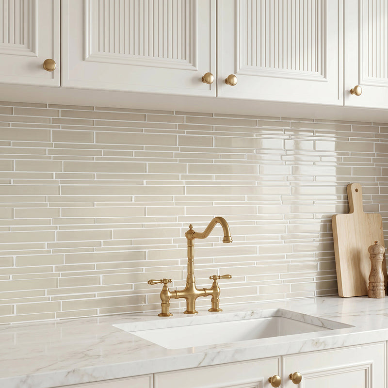 Nude Glass Mix Random Strip 12-in x 12-in Glass Mosaic Wall Tile( 10 sq. ft. /Box )